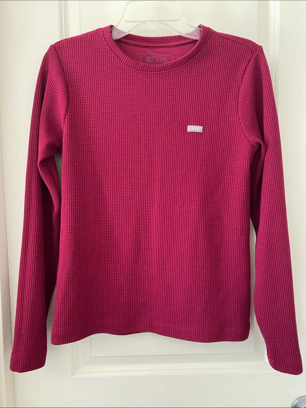 FIGS Women's Long-Sleeve Waffle Knit Top - Raspberry Pink